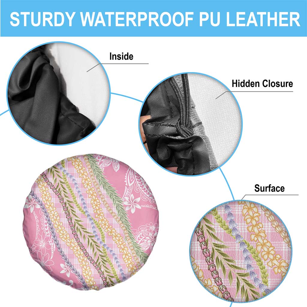 Pink Palaka Hawaii Leis Spare Tire Cover Hawaiian-plaid Elegant Tropical Vibes - Polynesian Pride