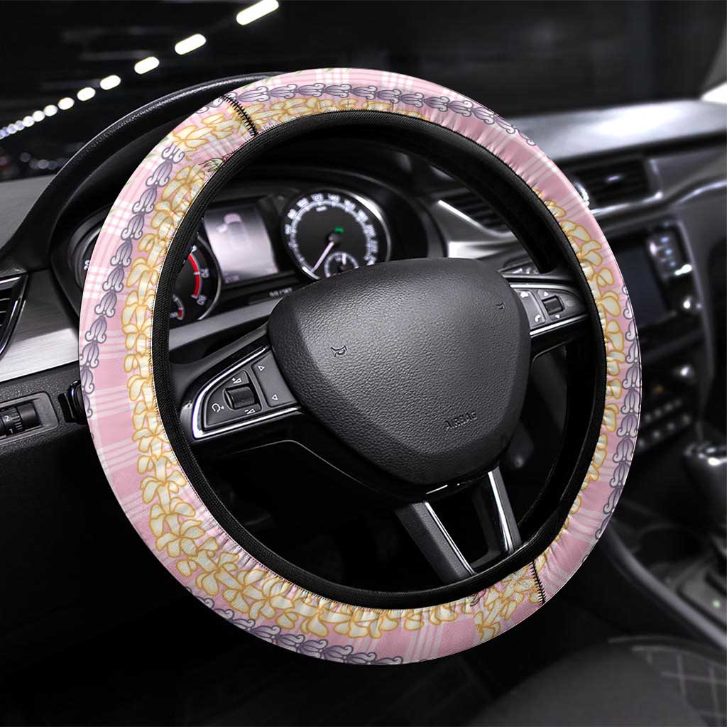 Pink Palaka Hawaii Leis Steering Wheel Cover Hawaiian-plaid Elegant Tropical Vibes - Polynesian Pride