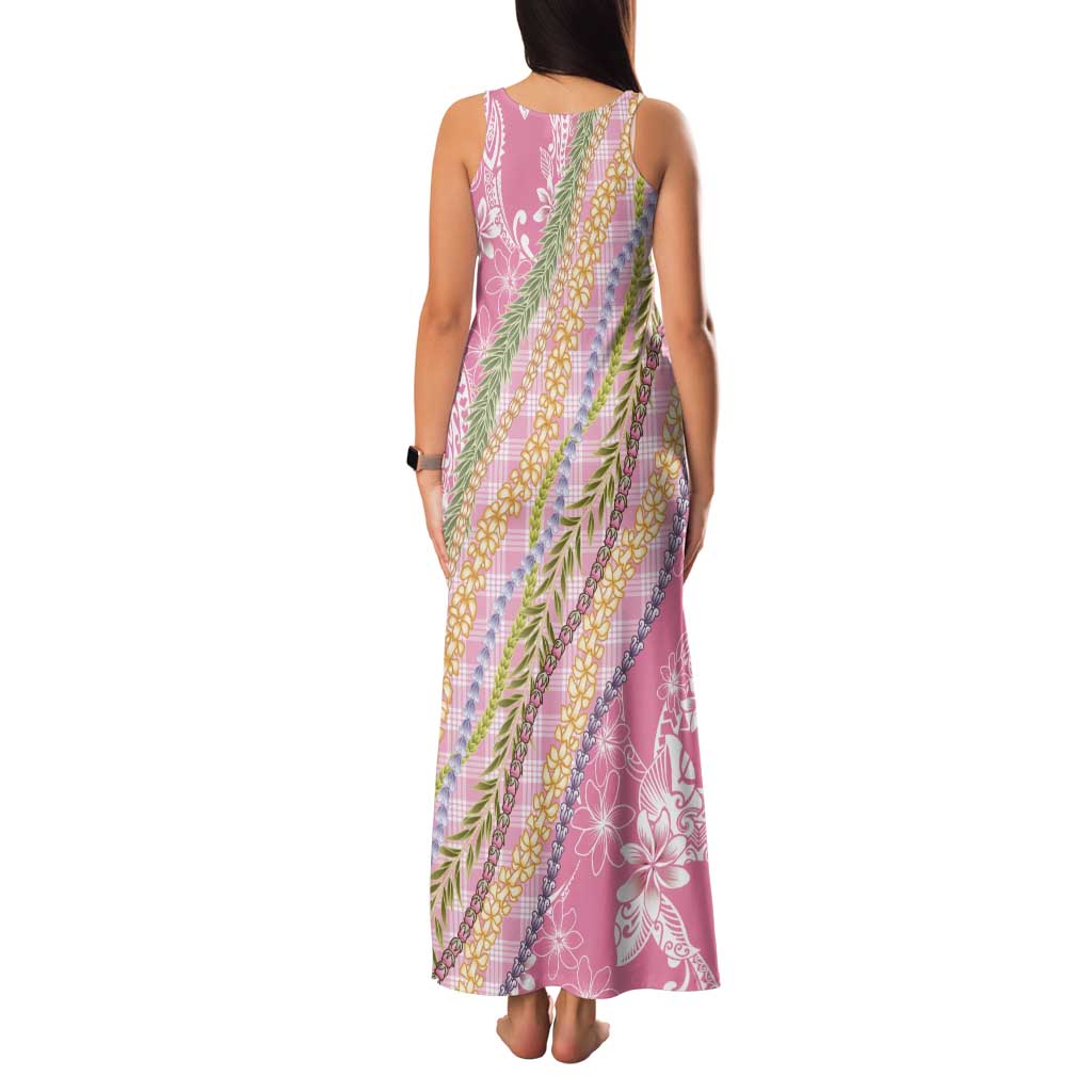 Pink Palaka Hawaii Leis Tank Maxi Dress Hawaiian-plaid Elegant Tropical Vibes - Polynesian Pride