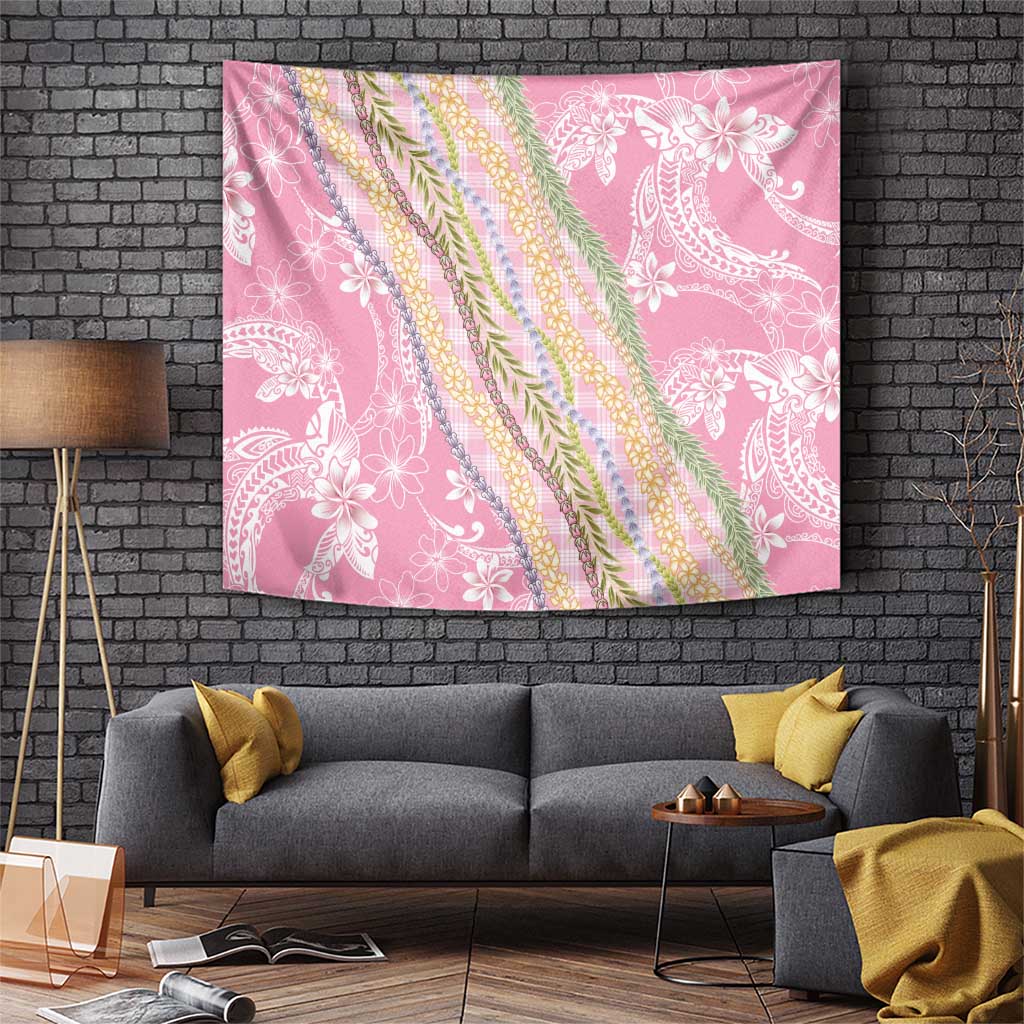 Pink Palaka Hawaii Leis Tapestry Hawaiian-plaid Elegant Tropical Vibes - Polynesian Pride