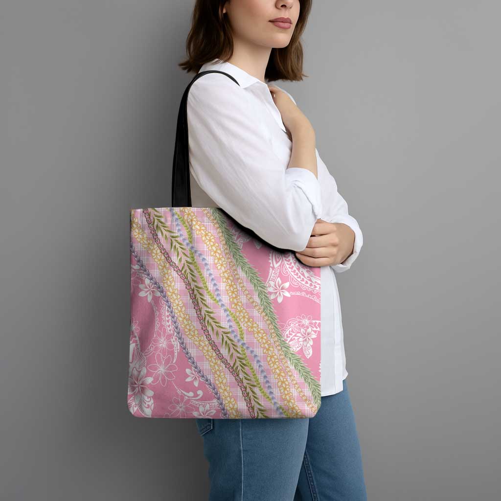Pink Palaka Hawaii Leis Tote Bag Hawaiian-plaid Elegant Tropical Vibes - Polynesian Pride