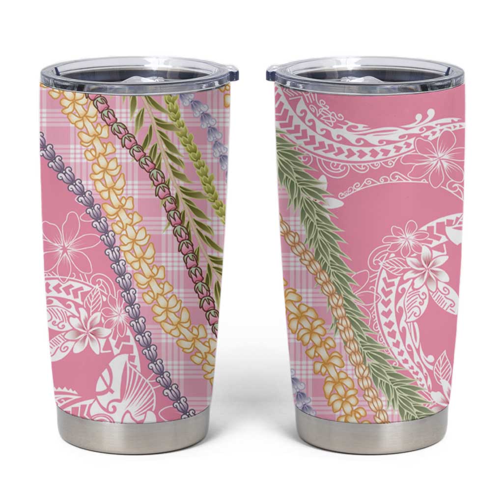 Pink Palaka Hawaii Leis Tumbler Cup Hawaiian-plaid Elegant Tropical Vibes - Polynesian Pride