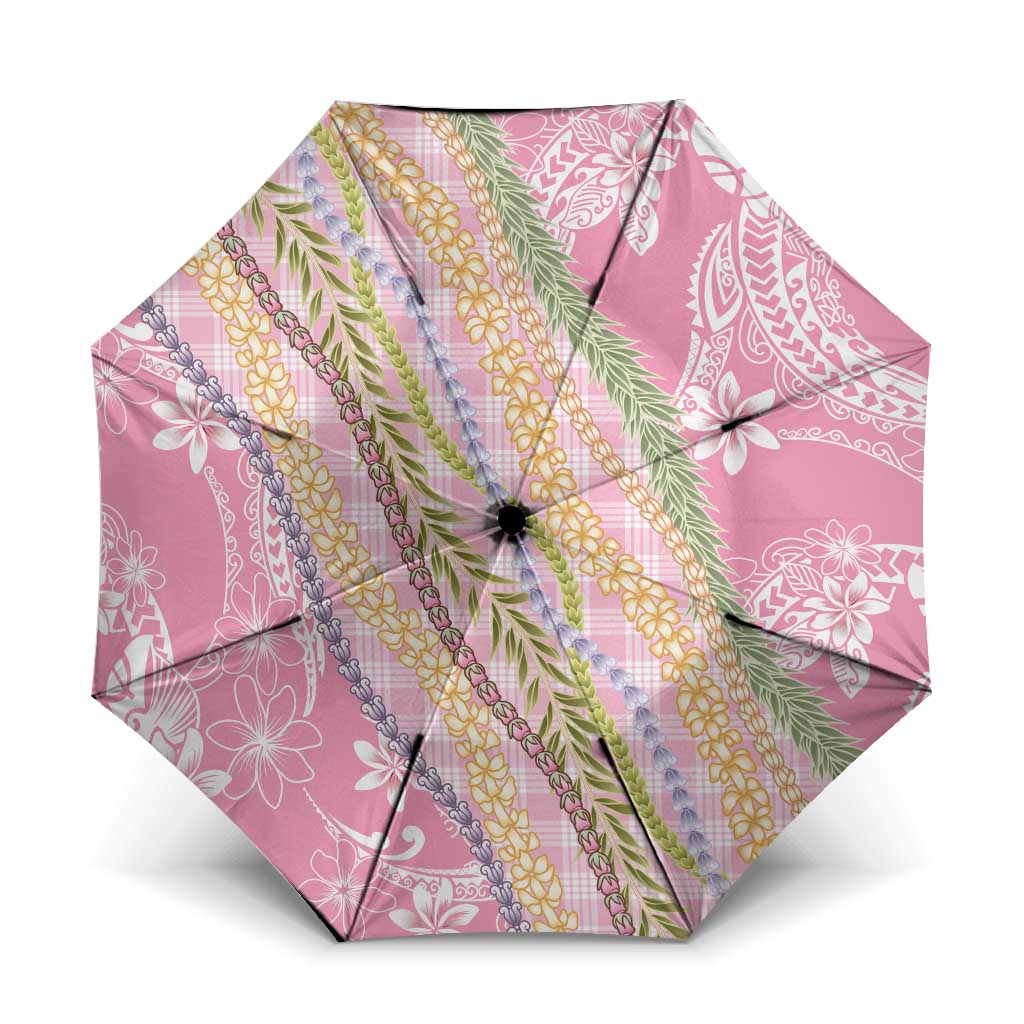 Pink Palaka Hawaii Leis Umbrella Hawaiian-plaid Elegant Tropical Vibes - Polynesian Pride