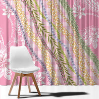 Pink Palaka Hawaii Leis Window Curtain Hawaiian-plaid Elegant Tropical Vibes - Polynesian Pride