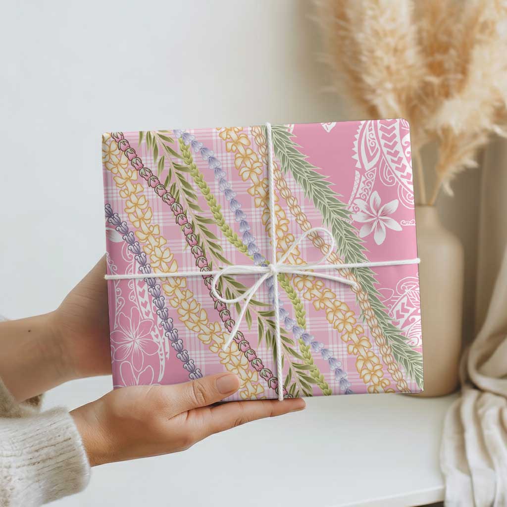 Pink Palaka Hawaii Leis Wrapping Paper Hawaiian-plaid Elegant Tropical Vibes - Polynesian Pride