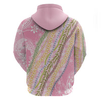 Pink Palaka Hawaii Leis Zip Hoodie Hawaiian-plaid Elegant Tropical Vibes - Polynesian Pride