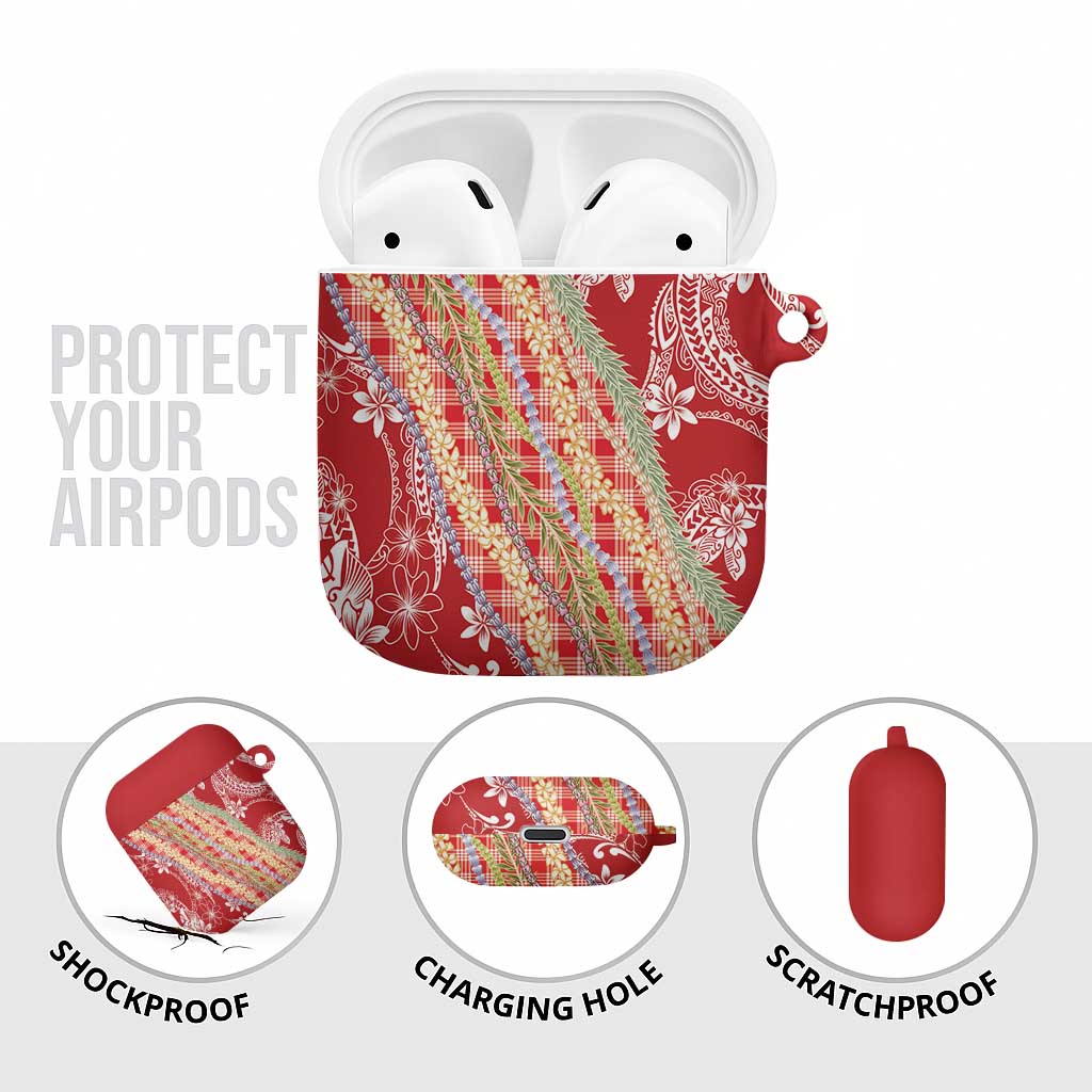 Red Palaka Hawaii Leis AirPods Case Hawaiian-plaid Elegant Tropical Vibes - Polynesian Pride