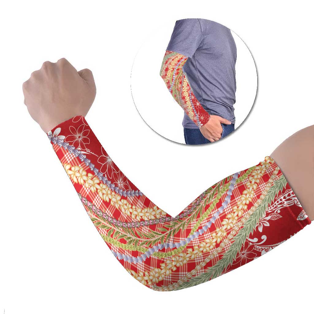 Red Palaka Hawaii Leis Arm Sleeves Hawaiian-plaid Elegant Tropical Vibes - Polynesian Pride