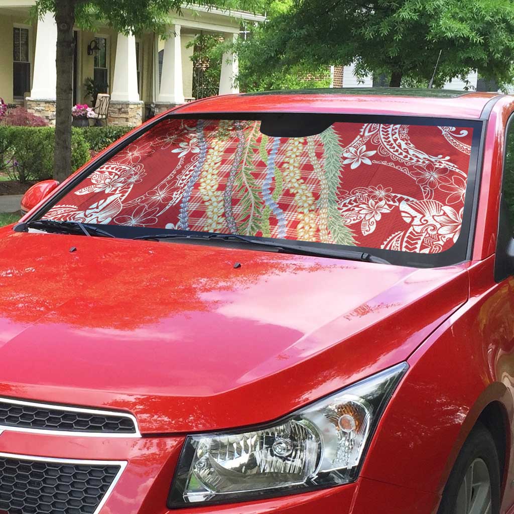 Red Palaka Hawaii Leis Auto Sun Shade Hawaiian-plaid Elegant Tropical Vibes - Polynesian Pride
