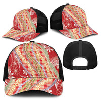 Red Palaka Hawaii Leis Baseball Net Cap Hawaiian-plaid Elegant Tropical Vibes - Polynesian Pride