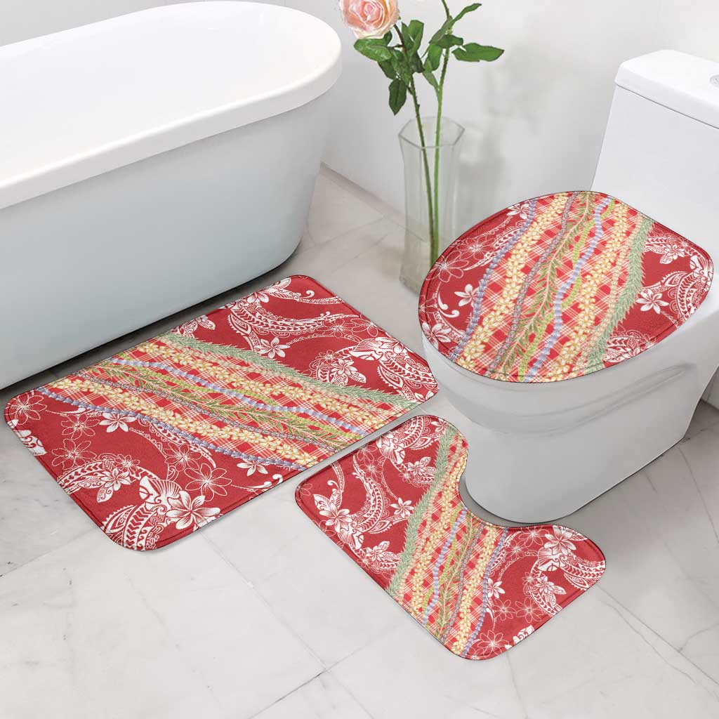 Red Palaka Hawaii Leis Bathroom Set Hawaiian-plaid Elegant Tropical Vibes - Polynesian Pride