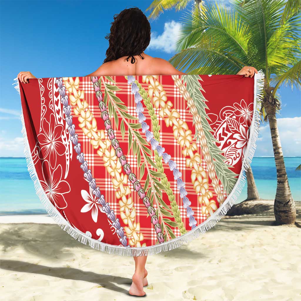 Red Palaka Hawaii Leis Beach Blanket Hawaiian-plaid Elegant Tropical Vibes - Polynesian Pride