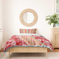 Red Palaka Hawaii Leis Bedding Set Hawaiian-plaid Elegant Tropical Vibes - Polynesian Pride