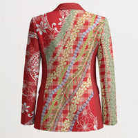 Red Palaka Hawaii Leis Blazer Hawaiian-plaid Elegant Tropical Vibes - Polynesian Pride