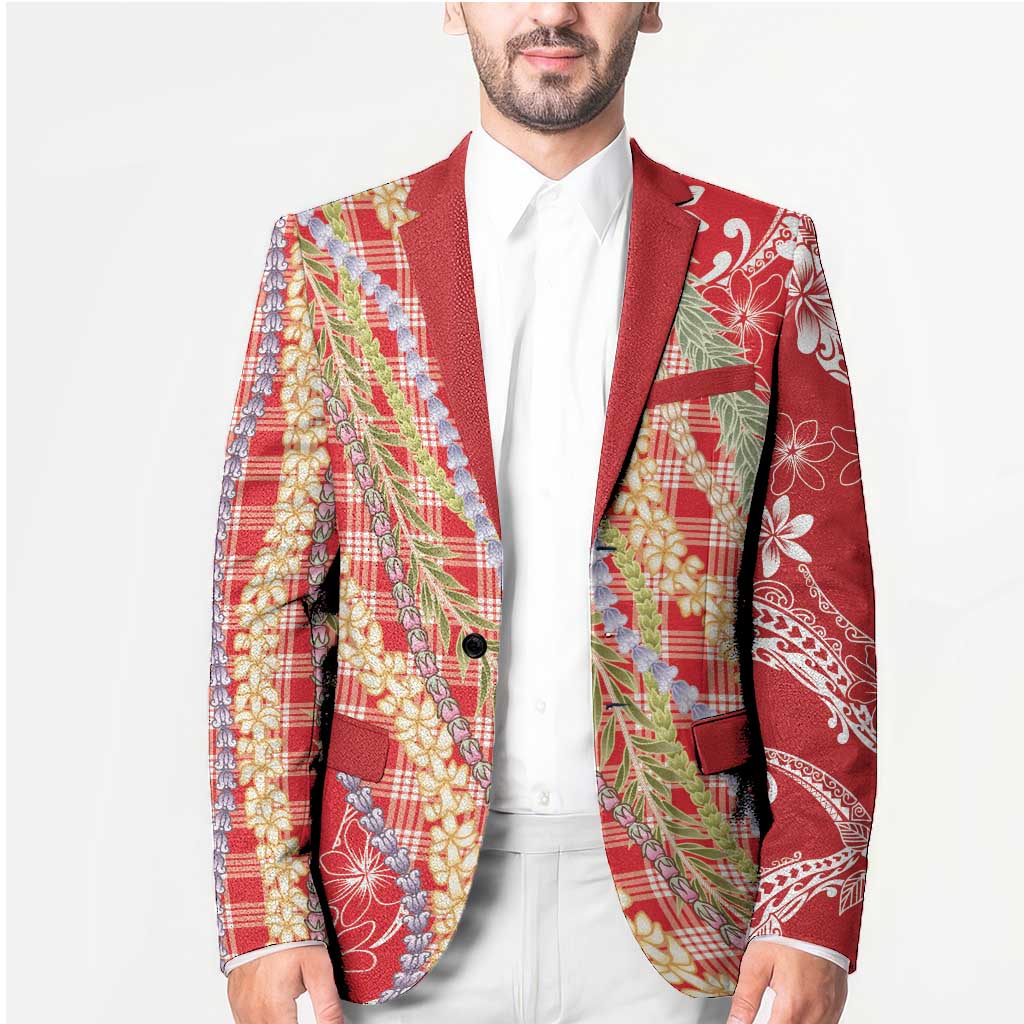 Red Palaka Hawaii Leis Blazer Hawaiian-plaid Elegant Tropical Vibes - Polynesian Pride