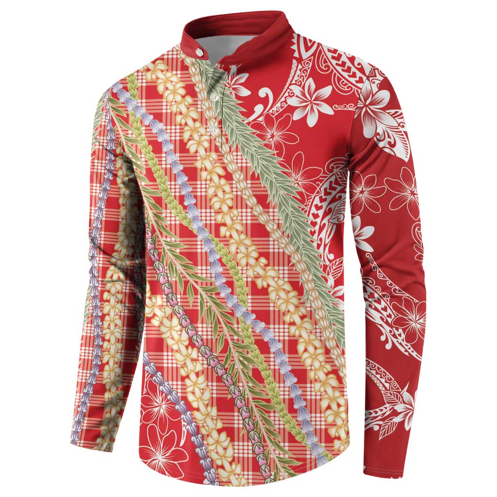 Red Palaka Hawaii Leis Button Sweatshirt Hawaiian-plaid Elegant Tropical Vibes - Polynesian Pride