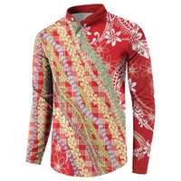 Red Palaka Hawaii Leis Button Sweatshirt Hawaiian-plaid Elegant Tropical Vibes - Polynesian Pride