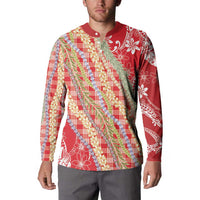 Red Palaka Hawaii Leis Button Sweatshirt Hawaiian-plaid Elegant Tropical Vibes - Polynesian Pride