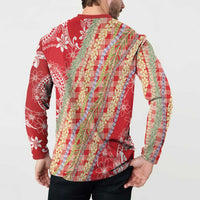 Red Palaka Hawaii Leis Button Sweatshirt Hawaiian-plaid Elegant Tropical Vibes - Polynesian Pride