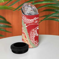 Red Palaka Hawaii Leis 4 in 1 Can Cooler Tumbler Hawaiian-plaid Elegant Tropical Vibes - Polynesian Pride