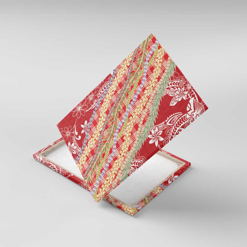 Red Palaka Hawaii Leis Canvas Wall Art Hawaiian-plaid Elegant Tropical Vibes - Polynesian Pride