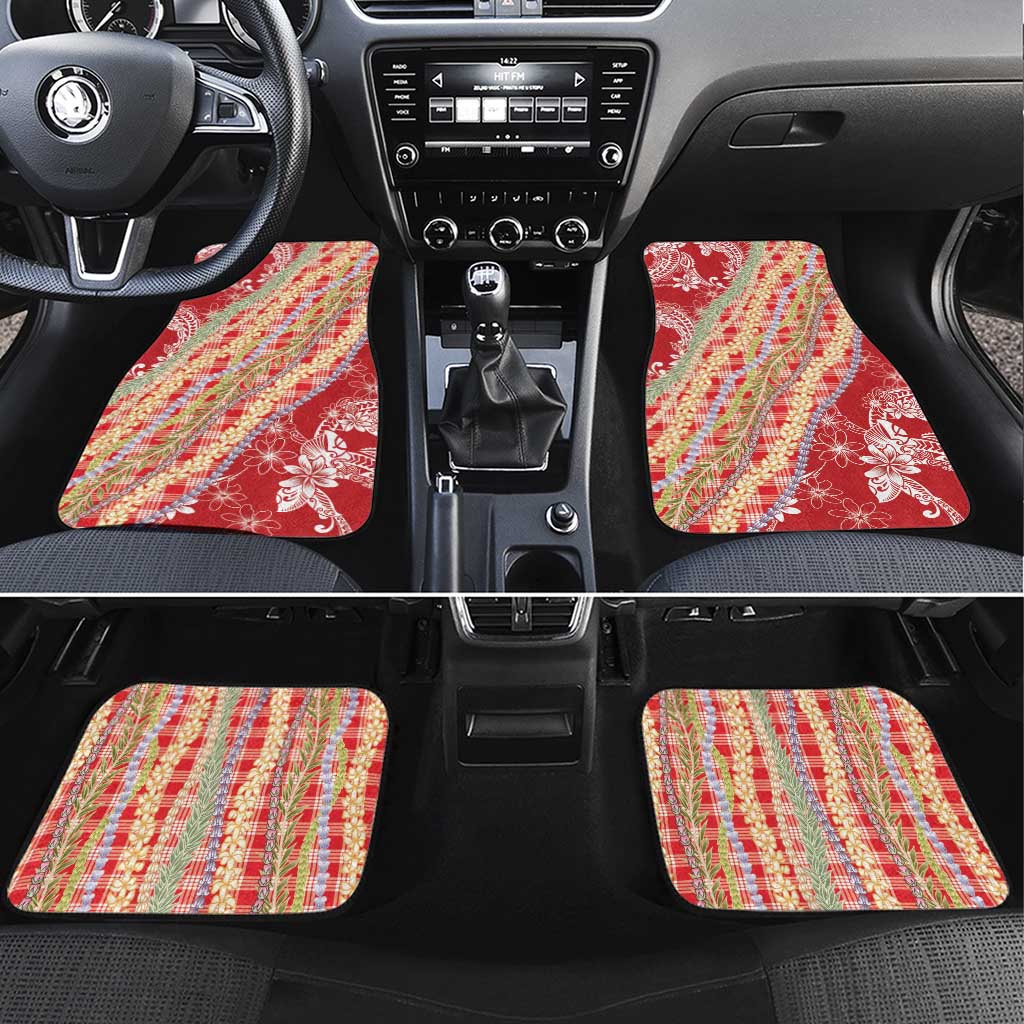 Red Palaka Hawaii Leis Car Mats Hawaiian-plaid Elegant Tropical Vibes - Polynesian Pride