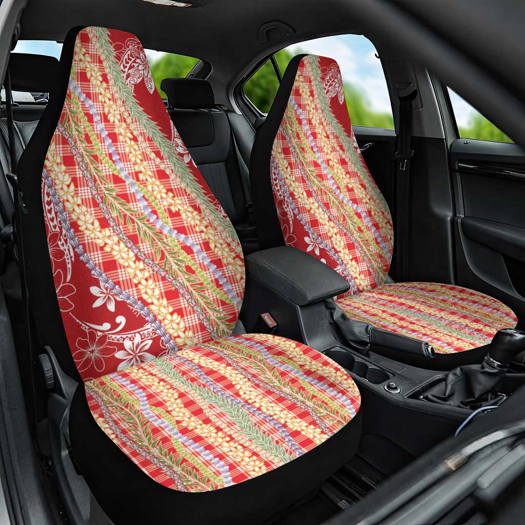 Red Palaka Hawaii Leis Car Seat Cover Hawaiian-plaid Elegant Tropical Vibes - Polynesian Pride