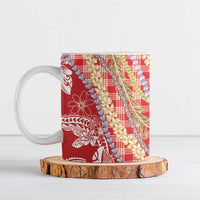Red Palaka Hawaii Leis Ceramic Mug Hawaiian-plaid Elegant Tropical Vibes - Polynesian Pride