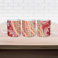 Red Palaka Hawaii Leis Ceramic Mug Hawaiian-plaid Elegant Tropical Vibes - Polynesian Pride