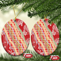 Red Palaka Hawaii Leis Ceramic Ornament Hawaiian-plaid Elegant Tropical Vibes - Polynesian Pride