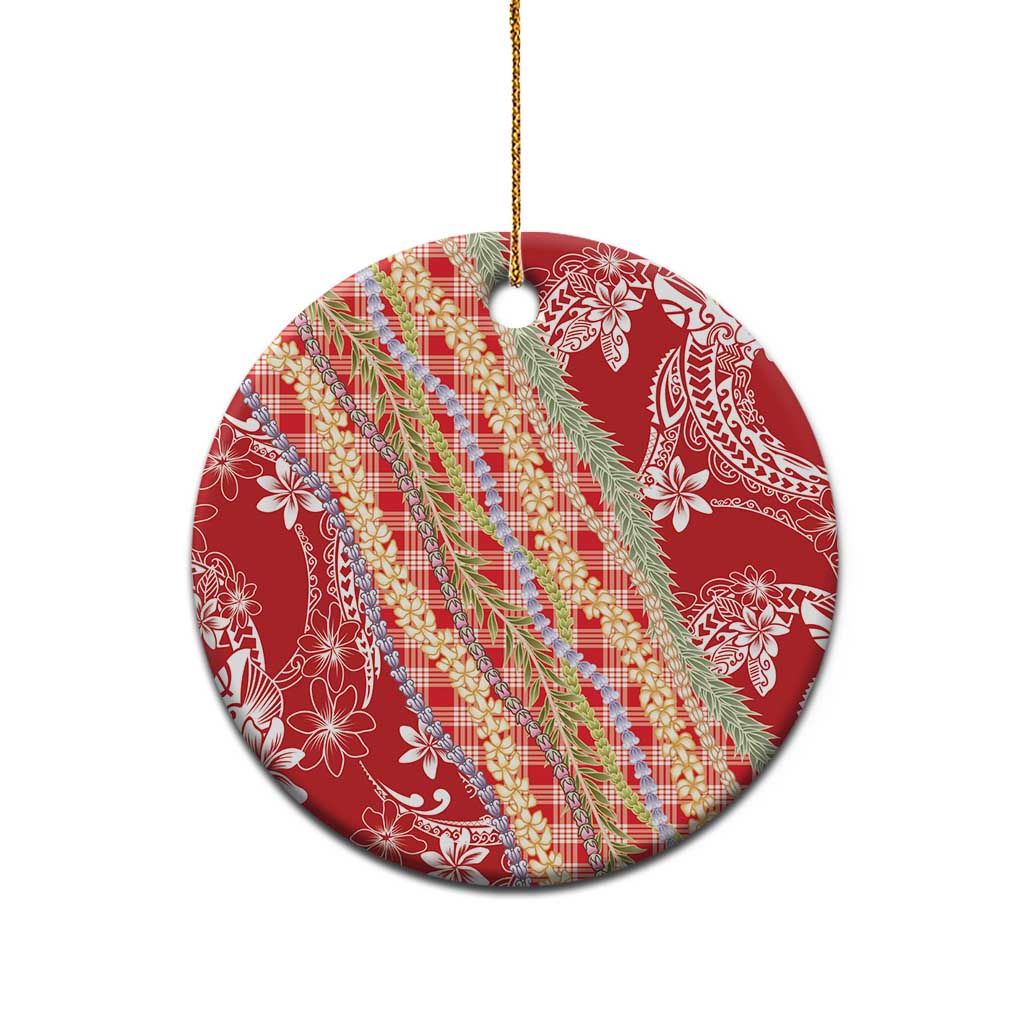 Red Palaka Hawaii Leis Ceramic Ornament Hawaiian-plaid Elegant Tropical Vibes - Polynesian Pride