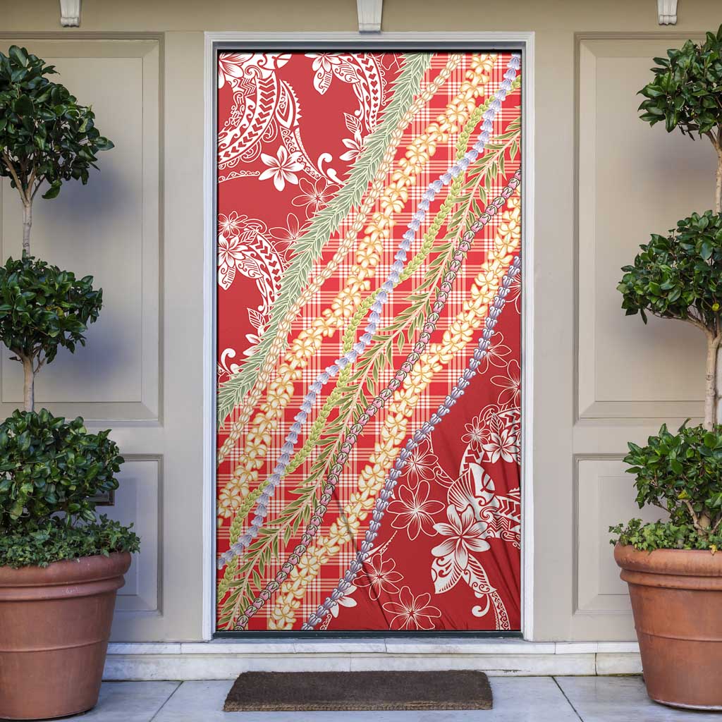 Red Palaka Hawaii Leis Door Cover Hawaiian-plaid Elegant Tropical Vibes - Polynesian Pride