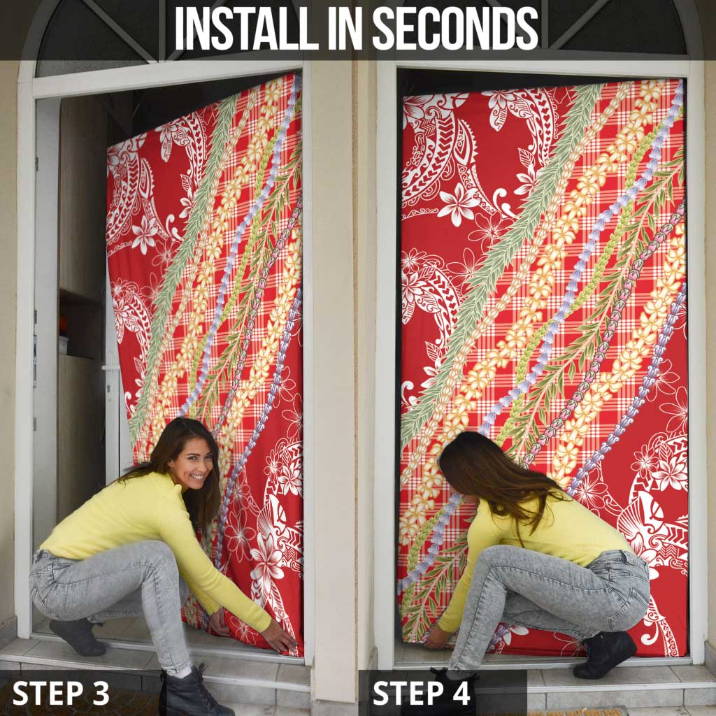 Red Palaka Hawaii Leis Door Cover Hawaiian-plaid Elegant Tropical Vibes - Polynesian Pride
