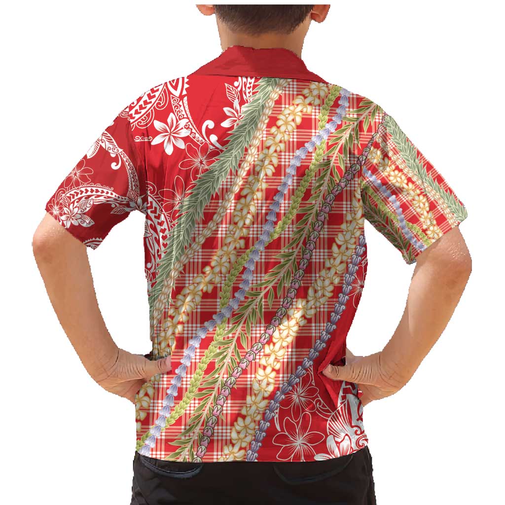 Red Palaka Hawaii Leis Family Matching Mermaid Dress and Hawaiian Shirt Hawaiian-plaid Elegant Tropical Vibes - Polynesian Pride