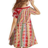 Red Palaka Hawaii Leis Family Matching Off The Shoulder Long Sleeve Dress and Hawaiian Shirt Hawaiian-plaid Elegant Tropical Vibes - Polynesian Pride