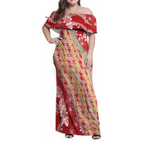 Red Palaka Hawaii Leis Family Matching Off Shoulder Maxi Dress and Hawaiian Shirt Hawaiian-plaid Elegant Tropical Vibes - Polynesian Pride