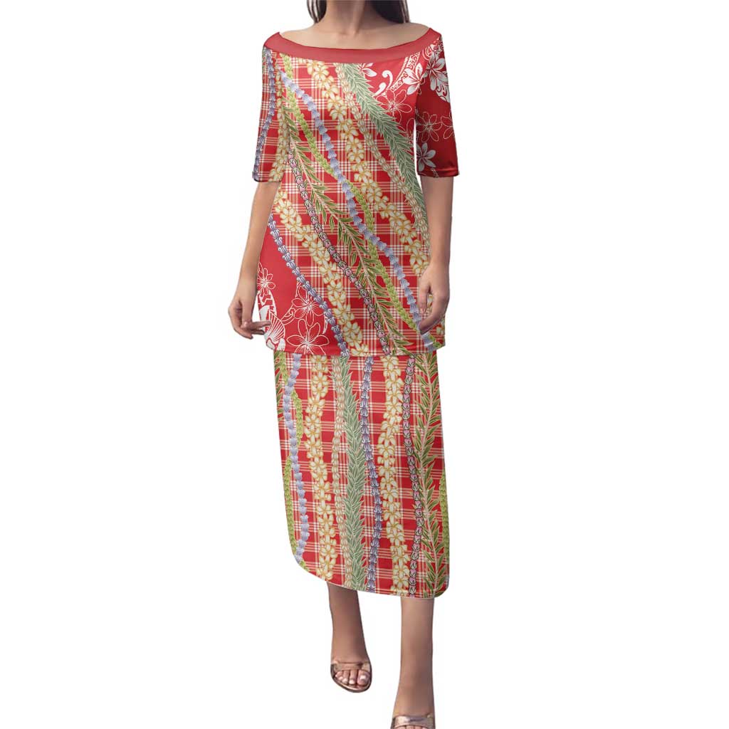 Red Palaka Hawaii Leis Family Matching Puletasi and Hawaiian Shirt Hawaiian-plaid Elegant Tropical Vibes - Polynesian Pride