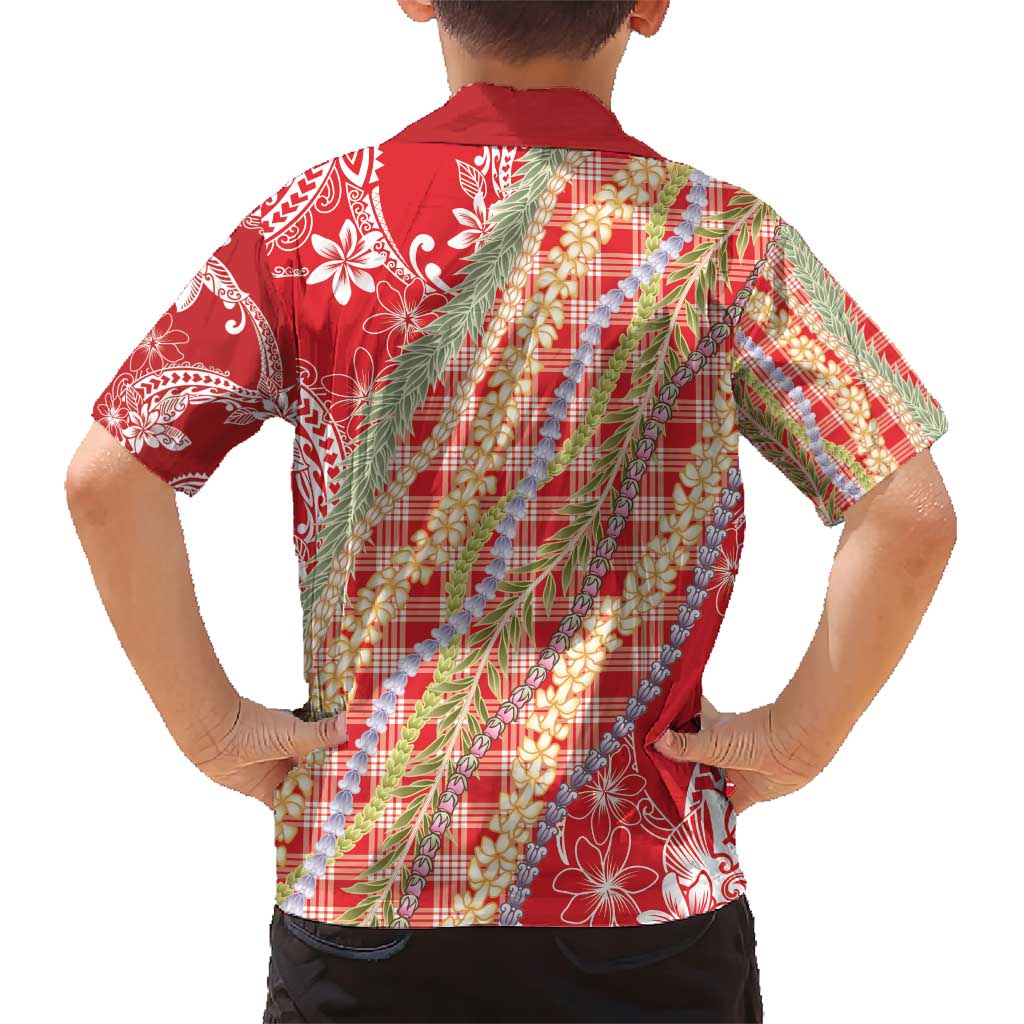 Red Palaka Hawaii Leis Family Matching Short Sleeve Bodycon Dress and Hawaiian Shirt Hawaiian-plaid Elegant Tropical Vibes - Polynesian Pride