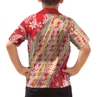 Red Palaka Hawaii Leis Family Matching Short Sleeve Bodycon Dress and Hawaiian Shirt Hawaiian-plaid Elegant Tropical Vibes - Polynesian Pride