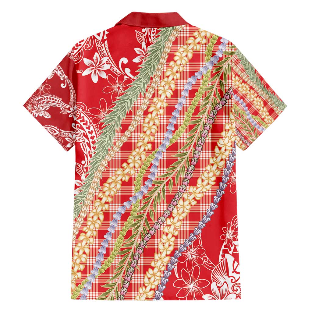 Red Palaka Hawaii Leis Family Matching Short Sleeve Bodycon Dress and Hawaiian Shirt Hawaiian-plaid Elegant Tropical Vibes - Polynesian Pride