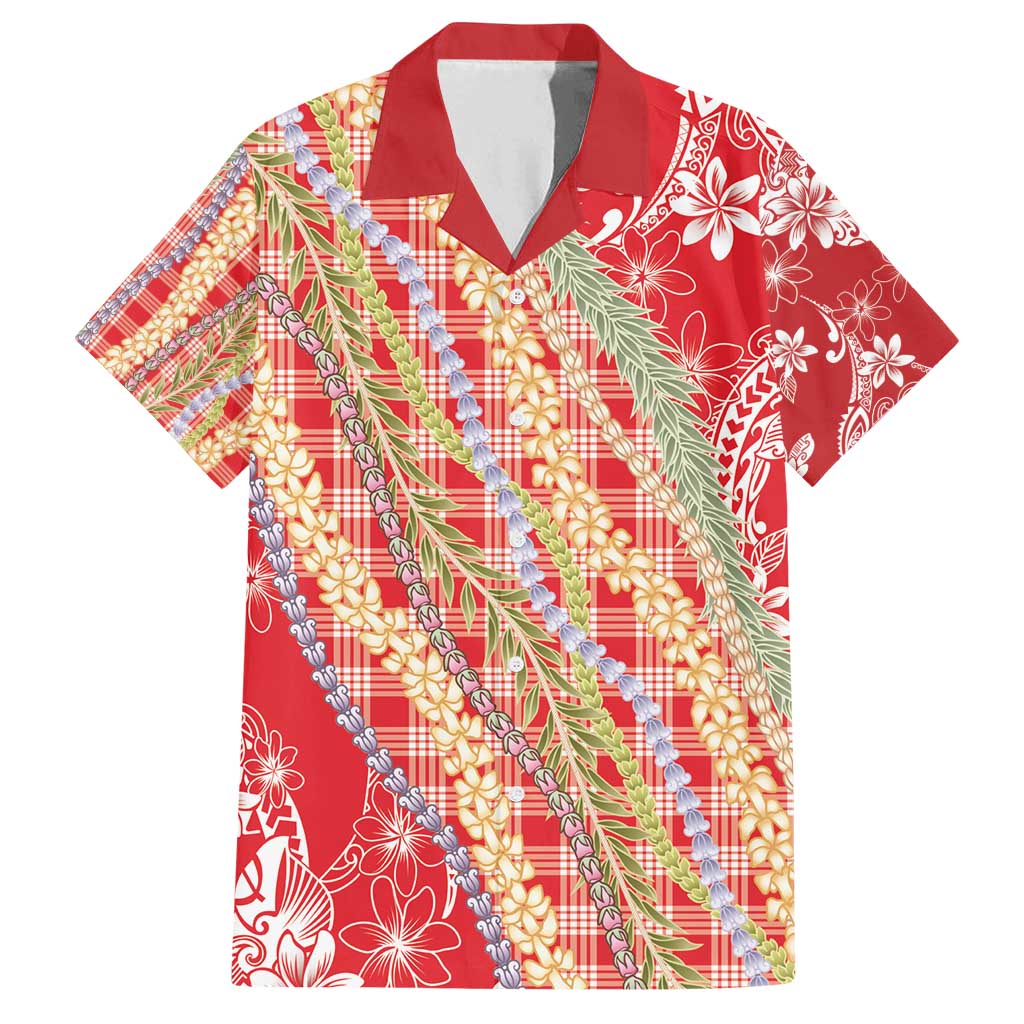 Red Palaka Hawaii Leis Family Matching Summer Maxi Dress and Hawaiian Shirt Hawaiian-plaid Elegant Tropical Vibes - Polynesian Pride