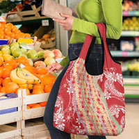 Red Palaka Hawaii Leis Grocery Bag Hawaiian-plaid Elegant Tropical Vibes - Polynesian Pride