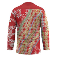 Red Palaka Hawaii Leis Hockey Jersey Hawaiian-plaid Elegant Tropical Vibes - Polynesian Pride