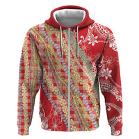 Red Palaka Hawaii Leis Hoodie Hawaiian-plaid Elegant Tropical Vibes - Polynesian Pride