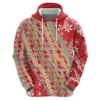 Red Palaka Hawaii Leis Hoodie Hawaiian-plaid Elegant Tropical Vibes - Polynesian Pride