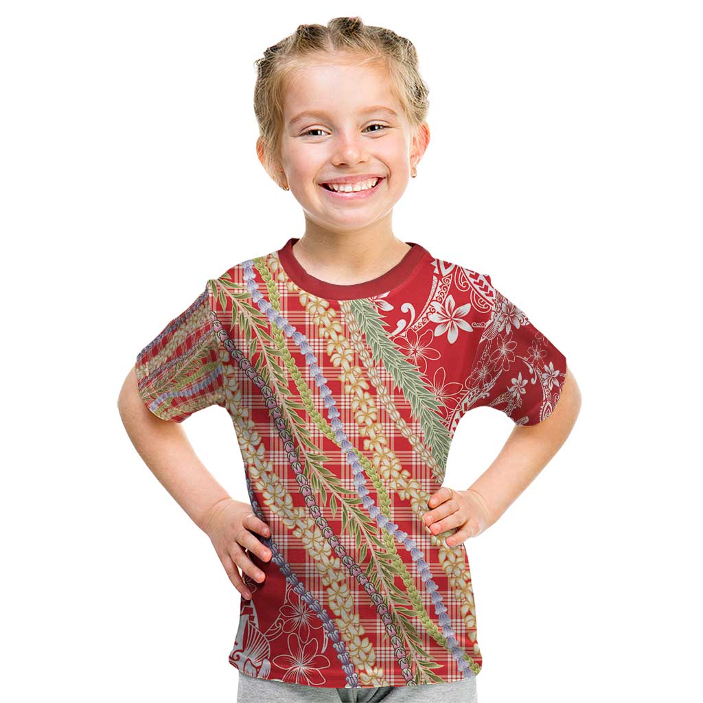 Red Palaka Hawaii Leis Kid T Shirt Hawaiian-plaid Elegant Tropical Vibes - Polynesian Pride