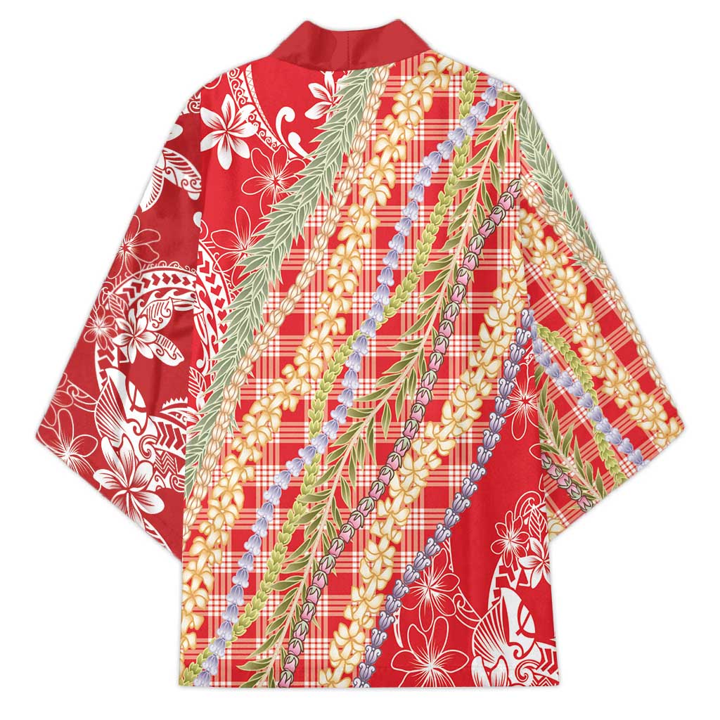 Red Palaka Hawaii Leis Kimono Hawaiian-plaid Elegant Tropical Vibes - Polynesian Pride