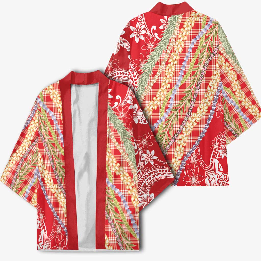Red Palaka Hawaii Leis Kimono Hawaiian-plaid Elegant Tropical Vibes - Polynesian Pride