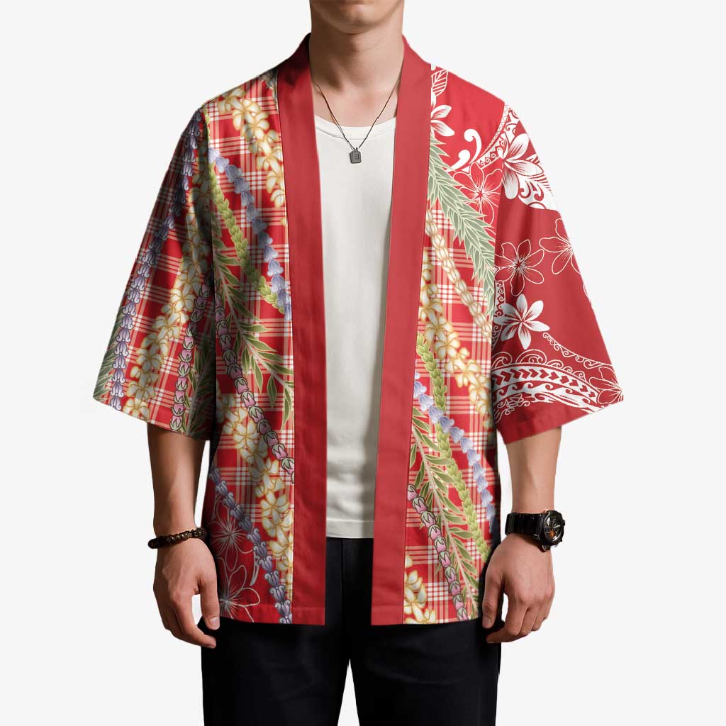 Red Palaka Hawaii Leis Kimono Hawaiian-plaid Elegant Tropical Vibes - Polynesian Pride