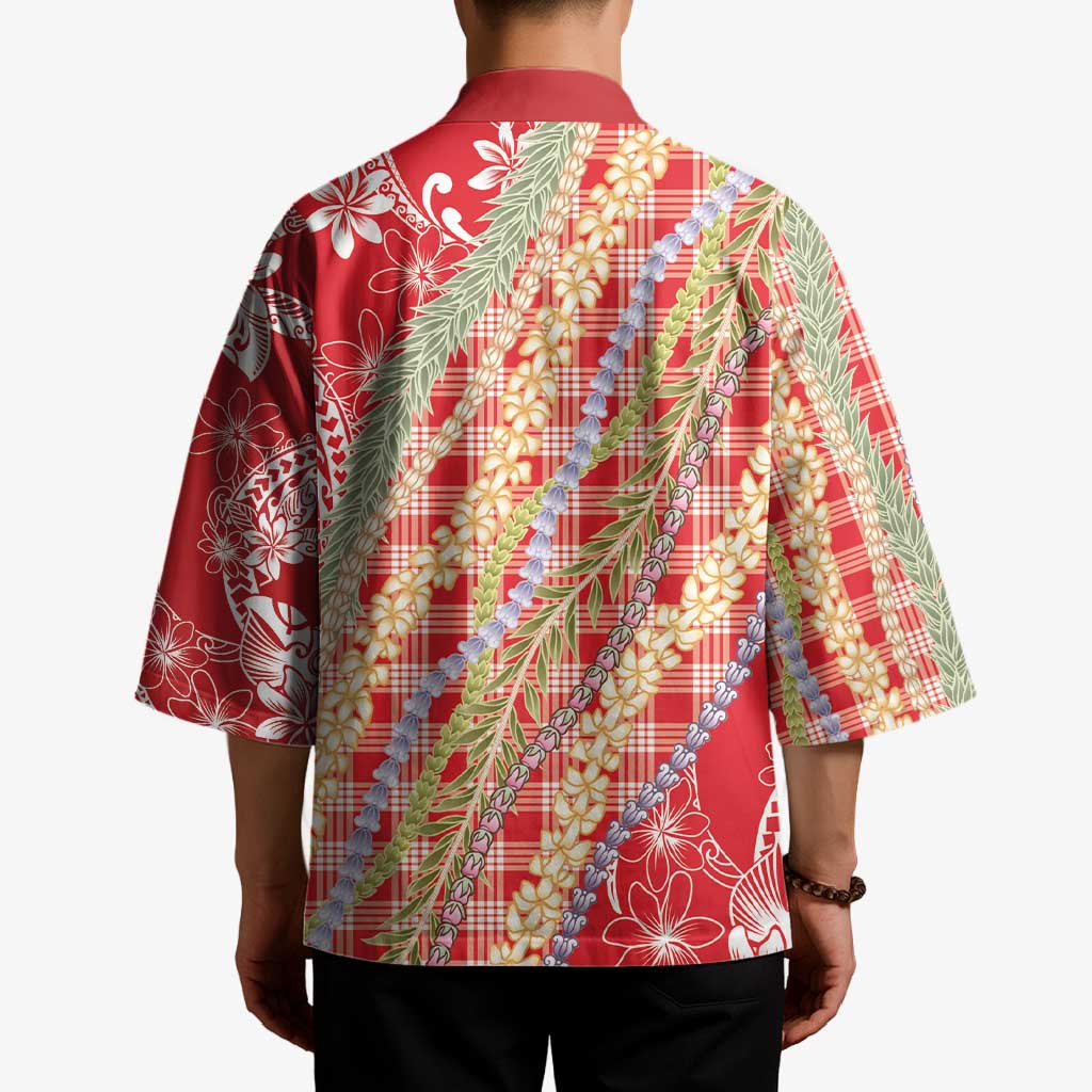 Red Palaka Hawaii Leis Kimono Hawaiian-plaid Elegant Tropical Vibes - Polynesian Pride